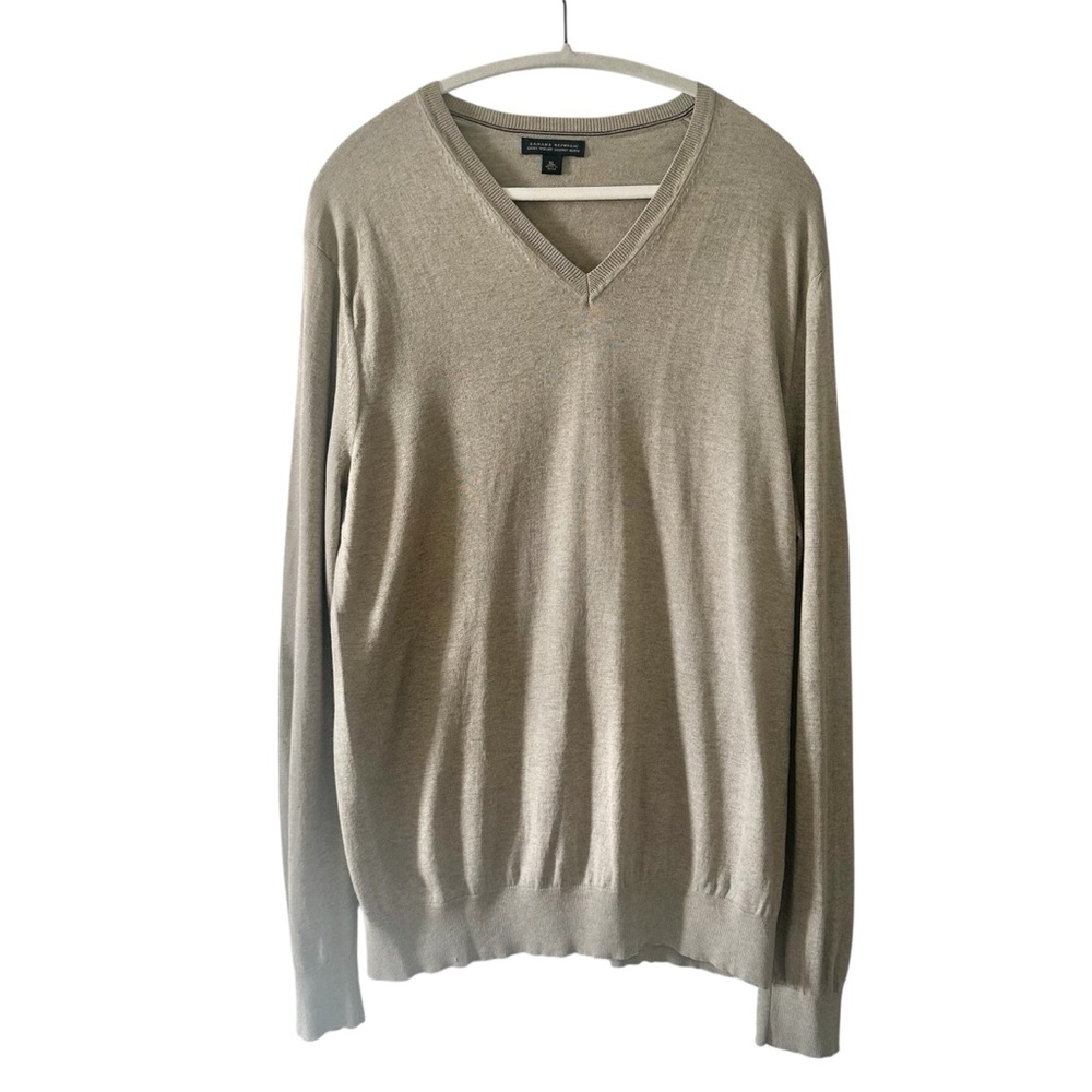 Banana Republic Men's Gray Beige Silk Cashmere V-Neck Lightweight Sweater- XL